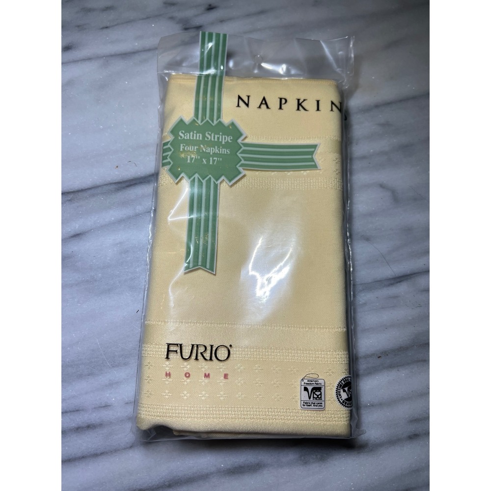 Furio Home Yellow Satin Stripe Napkins Set of 4 VTG 1996 Made in USA 17x17 NIP